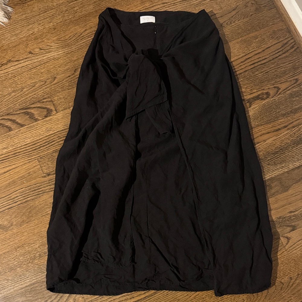 Black Recollection tie front linen blend maxi skirt